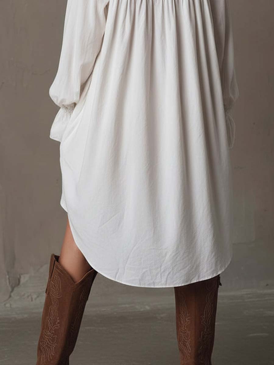 Retro-style |  Lace Irregular Hem Long-sleeved Mini Dress