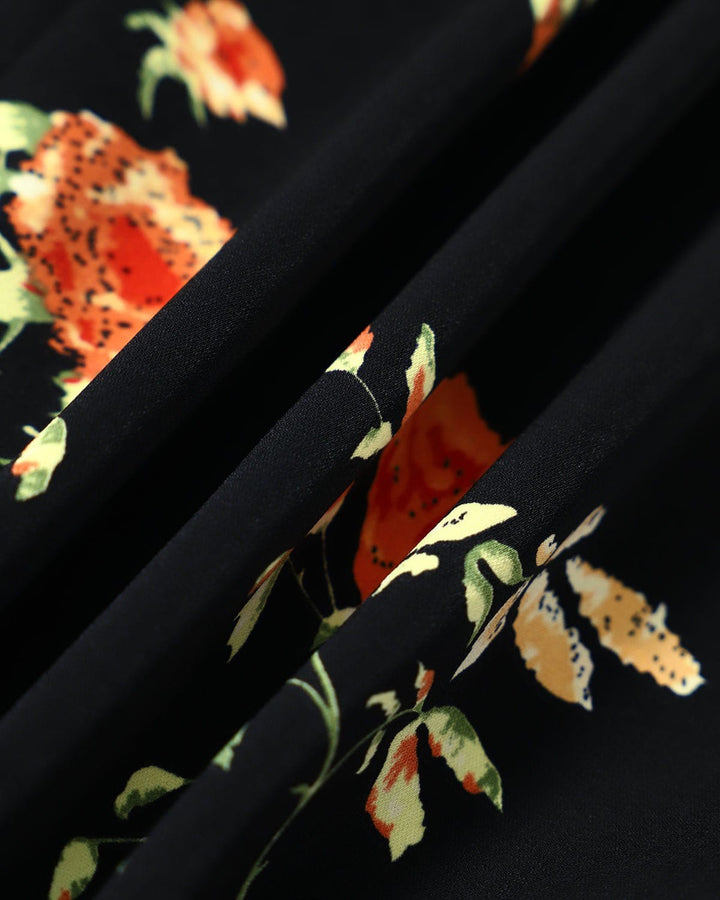The Black V Neck | Floral Short Sleeve Maxi Dress