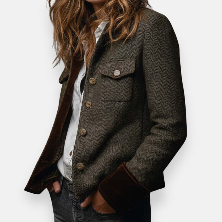 Marisoria – Chic Tweed Jacket with Velvet Details