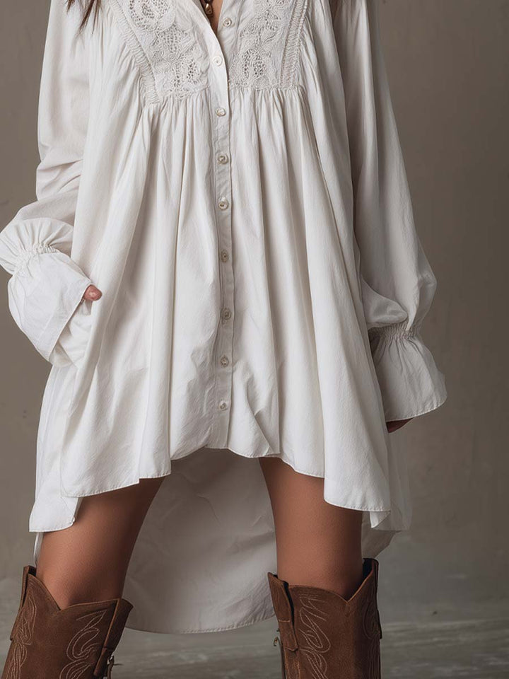 Retro-style |  Lace Irregular Hem Long-sleeved Mini Dress