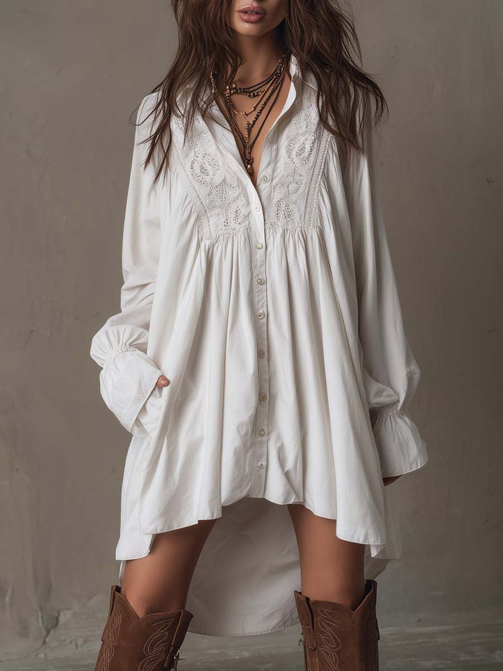 Retro-style |  Lace Irregular Hem Long-sleeved Mini Dress