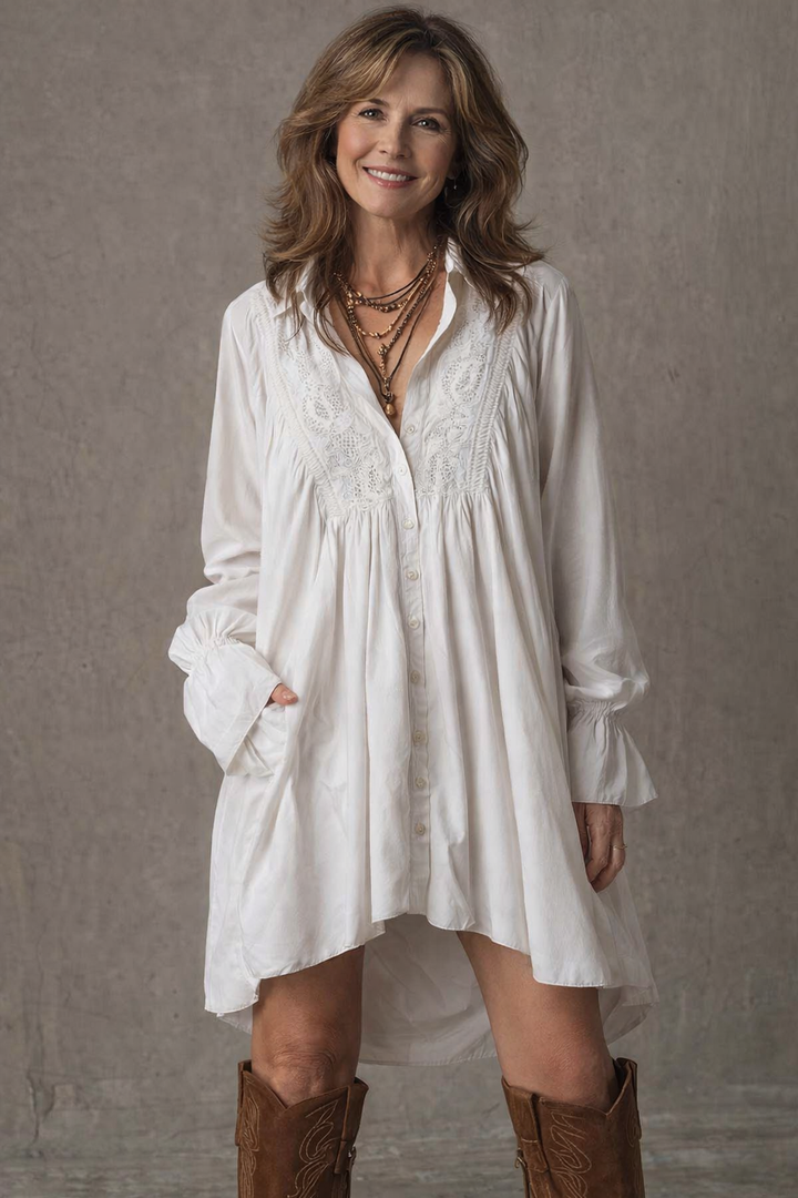 Retro-style |  Lace Irregular Hem Long-sleeved Mini Dress