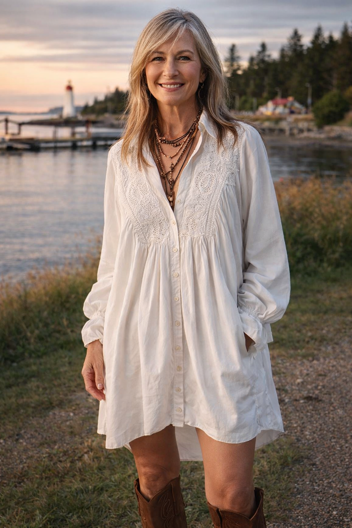 Retro-style |  Lace Irregular Hem Long-sleeved Mini Dress