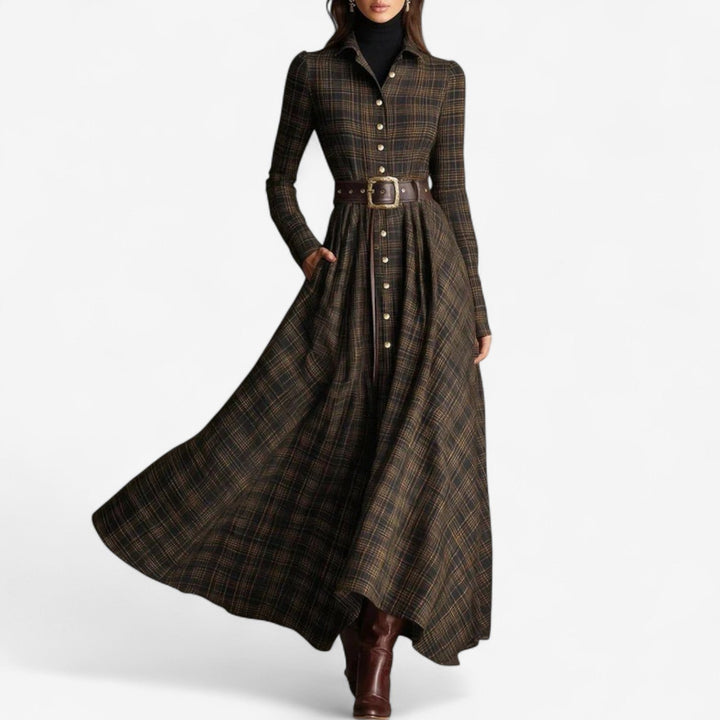 Sarah – Plaid Belted Maxi Dress