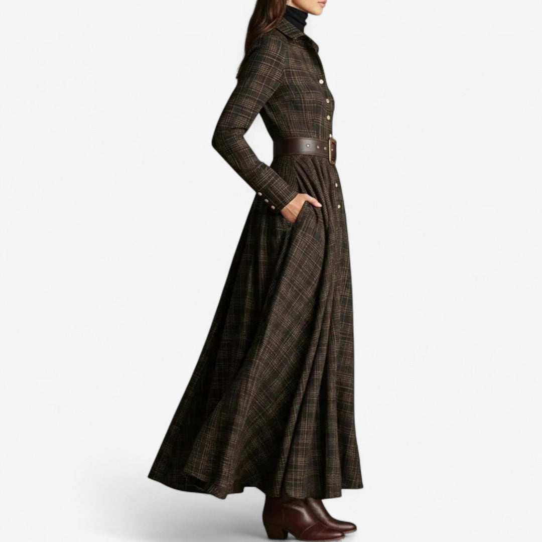 Sarah – Plaid Belted Maxi Dress