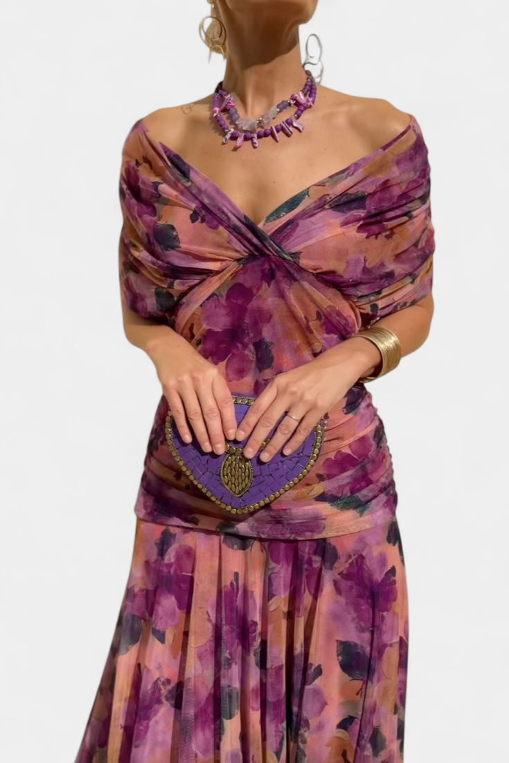 VIVIAN | LONG FLORAL V-NECK DRESS