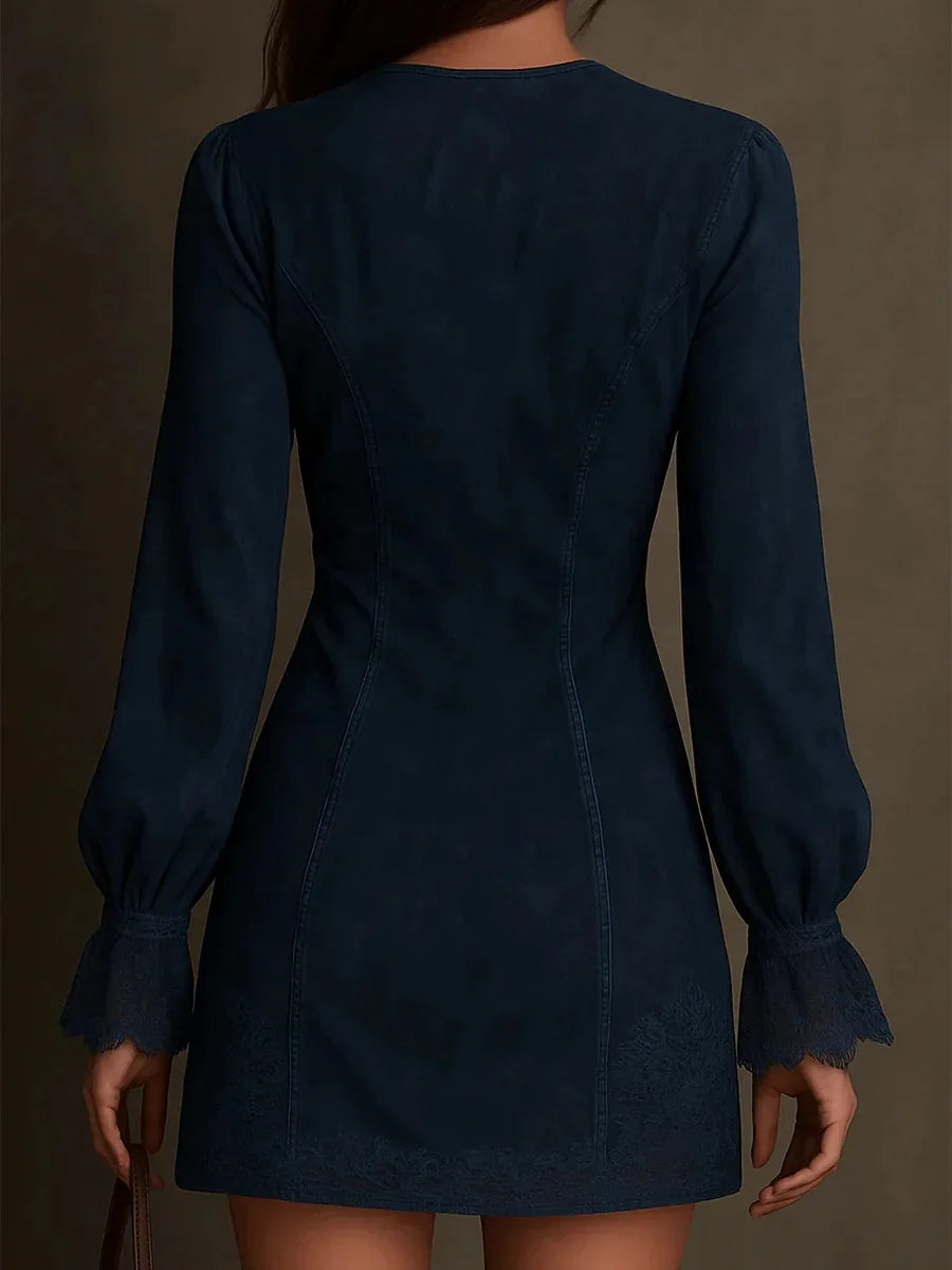 Velmora - Embroidered Zip Mini Dress