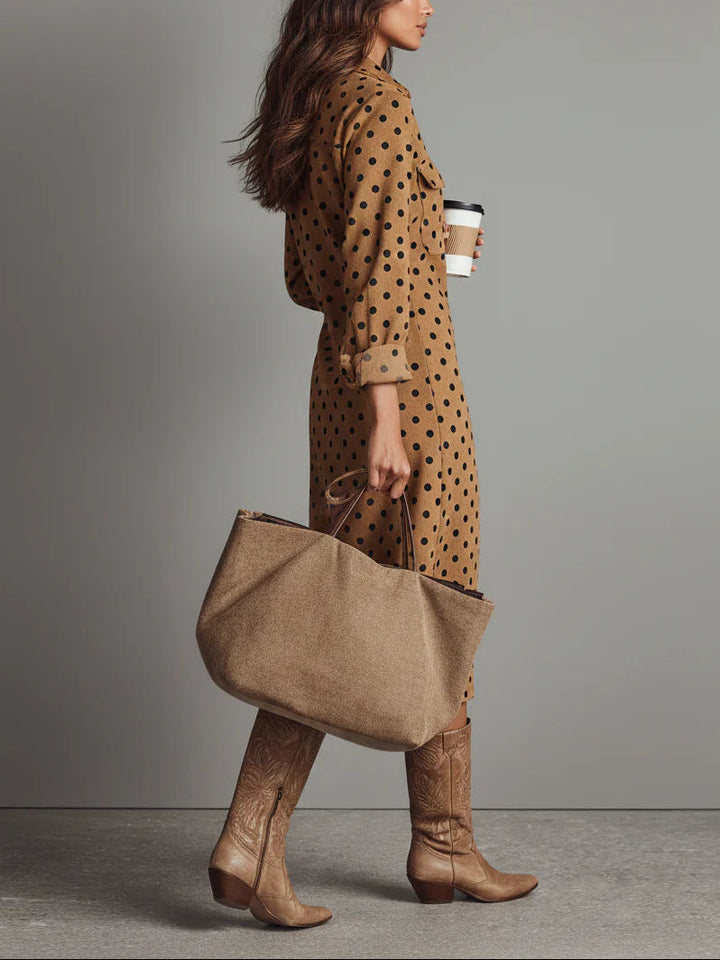 Claudia | Polka Dot Faux Leather Midi Dress
