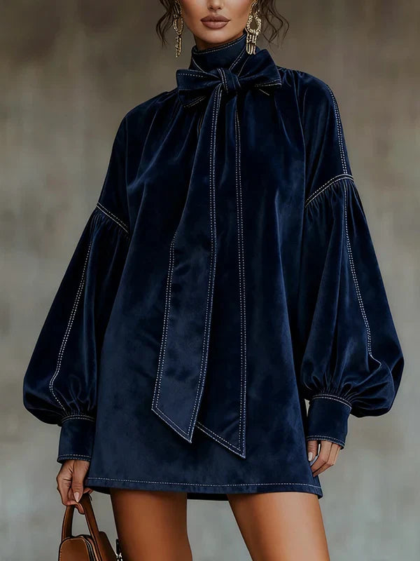 Orlissea - Velvet Lantern Sleeve Mini Dress