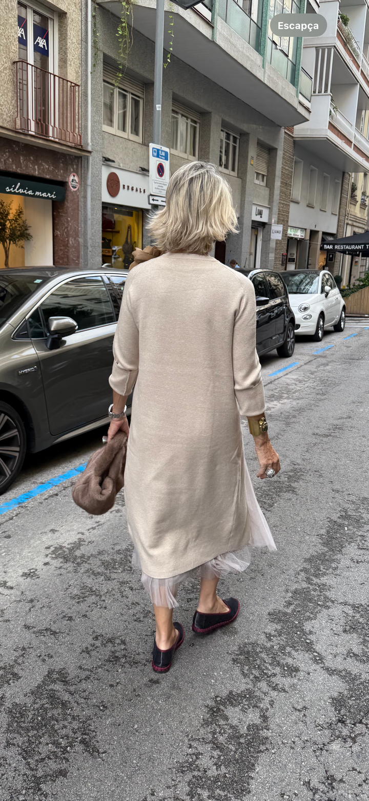 Lila - Set with a Charming Fine Tulle Dress with an Elegant Drape and a Long Knit Sweater