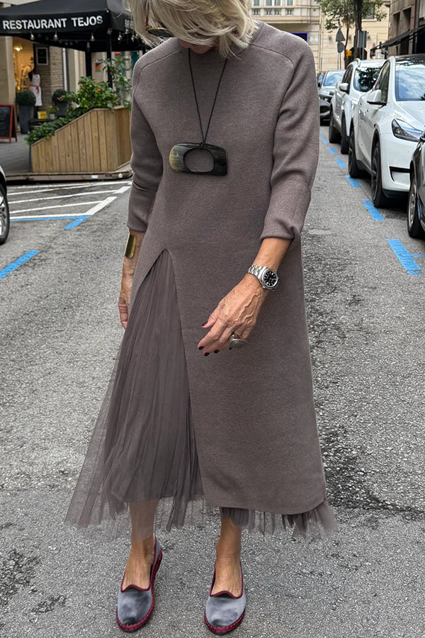 Lila - Set with a Charming Fine Tulle Dress with an Elegant Drape and a Long Knit Sweater