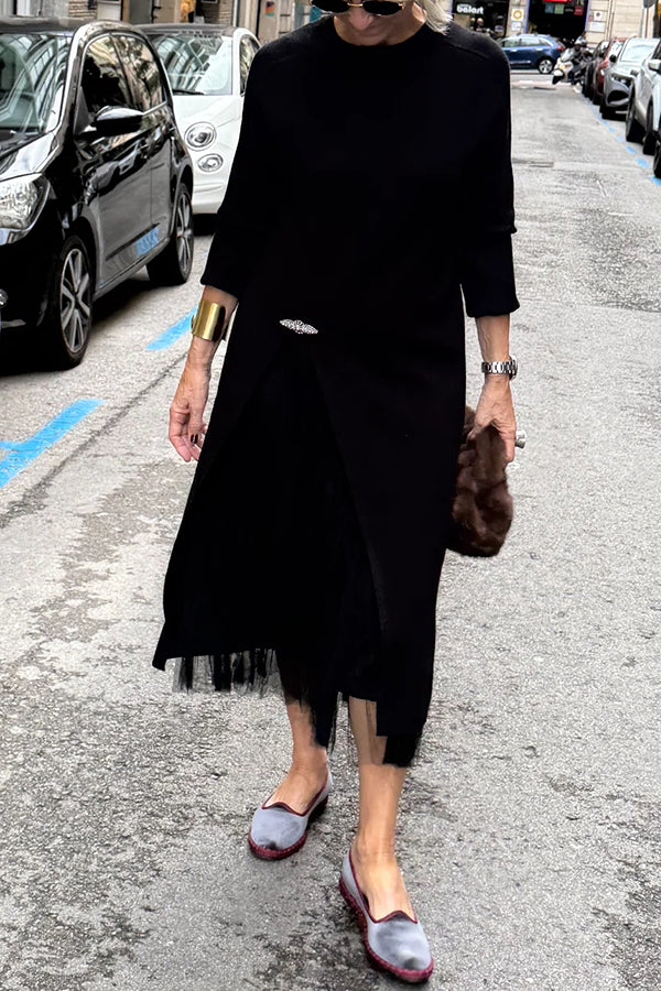 Lila - Set with a Charming Fine Tulle Dress with an Elegant Drape and a Long Knit Sweater