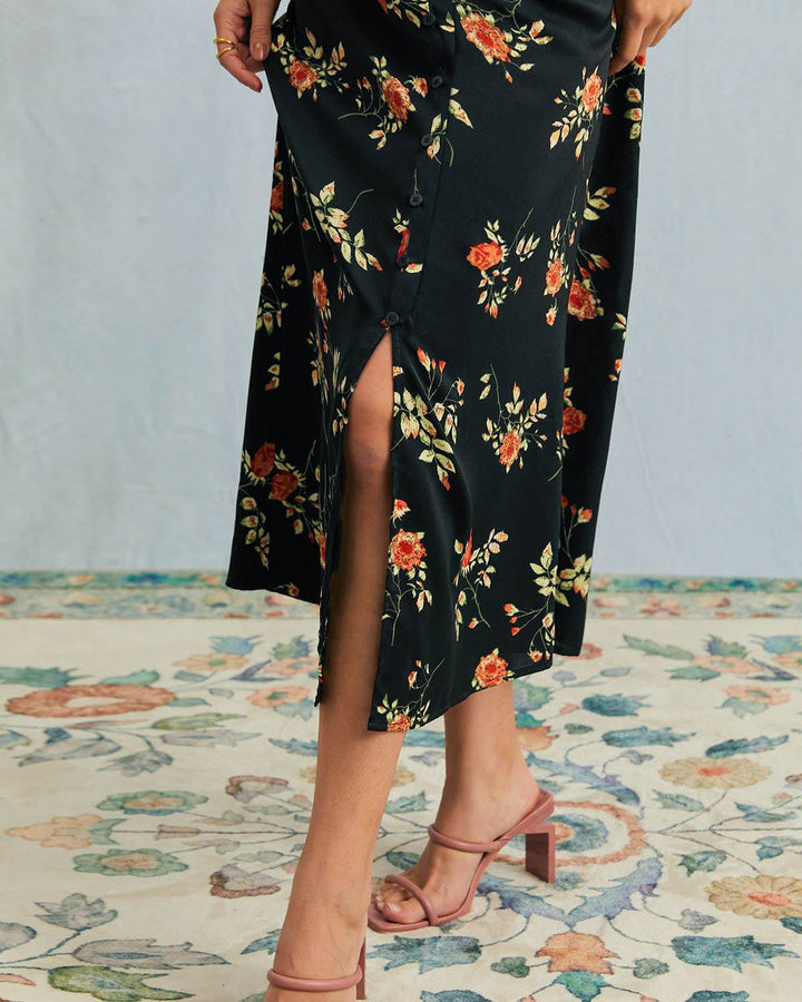 The Black V Neck | Floral Short Sleeve Maxi Dress